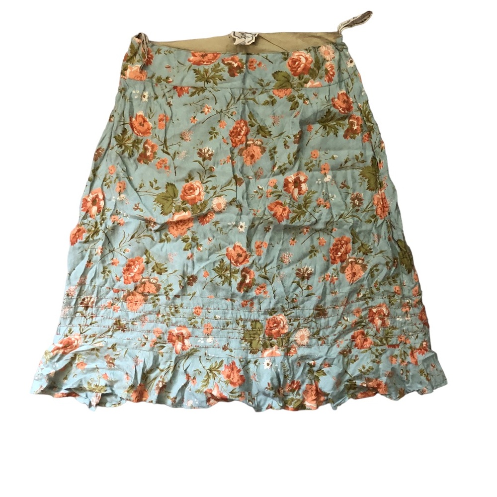 April Cornell Vintage Skirt - floral- beaded - green orange - Size Large